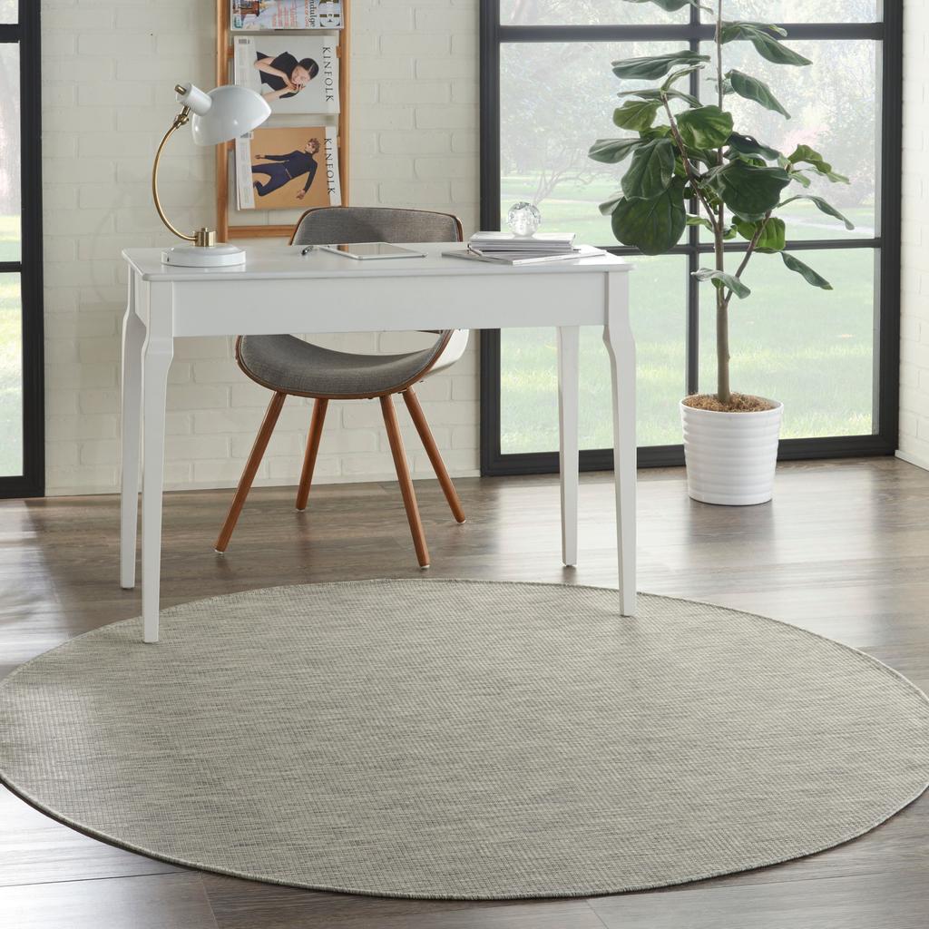 Nourison Home Positano POS01 Light Grey Indoor/Outdoor Round Area Rug - Modern Power Loomed Machine Made Low Pile