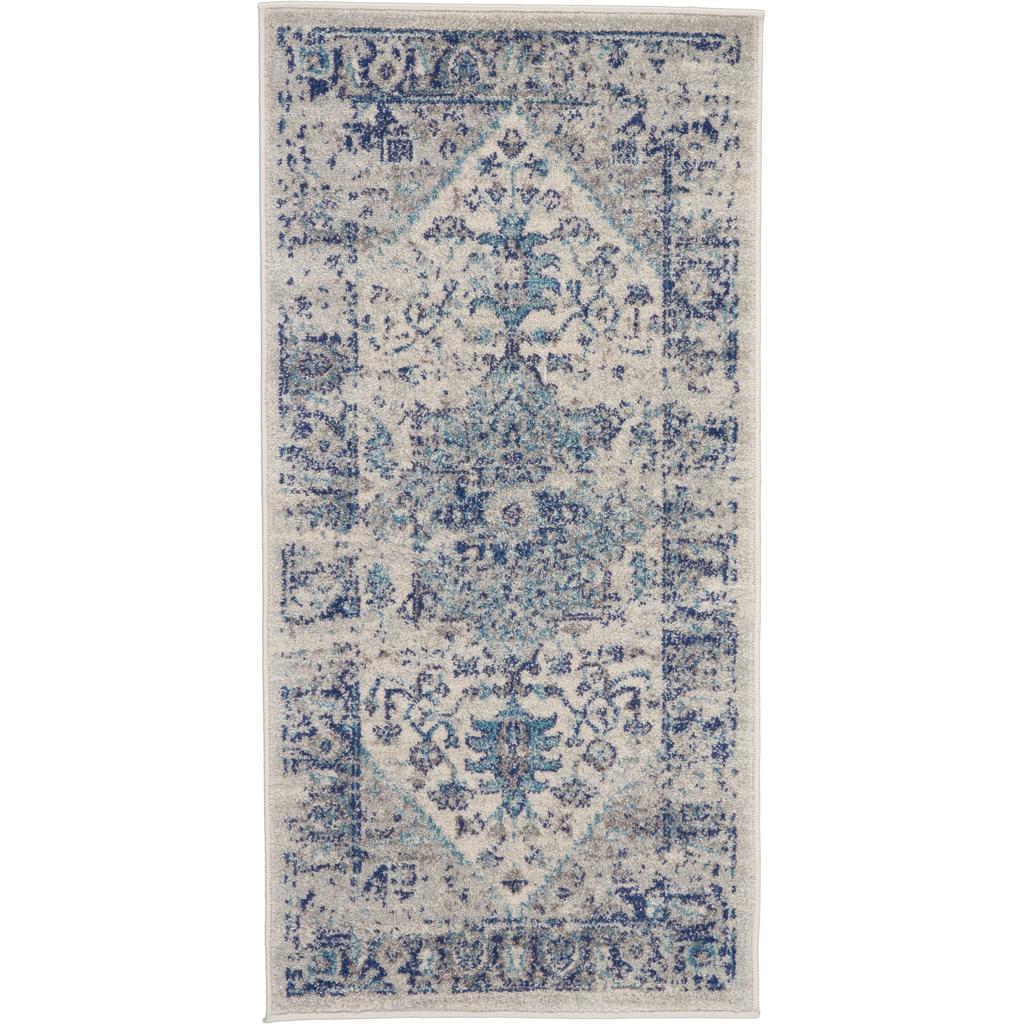Nourison Home Tranquil TRA06 Navy Blue and White Ivory/Light Blue Indoor Rectangle Area Rug - Vintage Power Loomed Machine Made Medium Pile