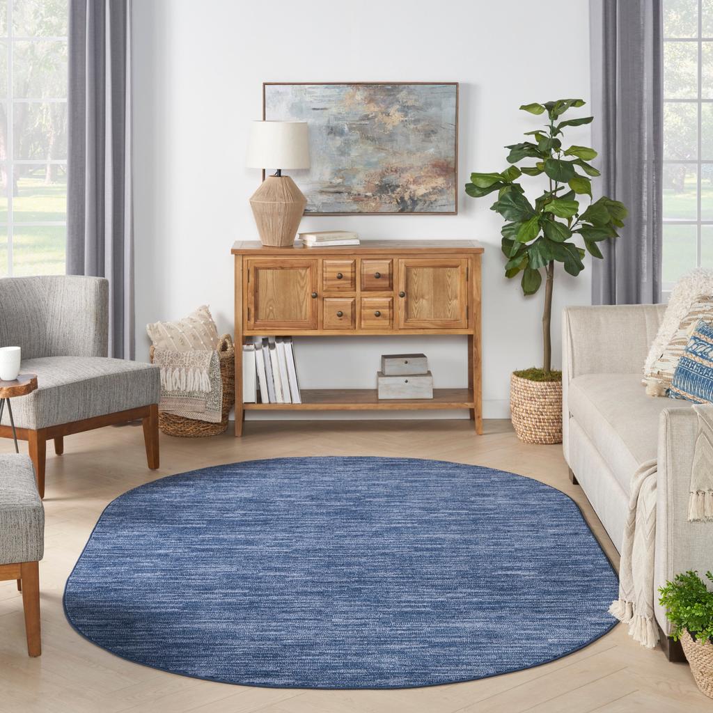 Nourison Home Nourison Essentials NRE01 Navy Blue Indoor/Outdoor Oval Area Rug - Outdoor Power Loomed Machine Made Low Pile