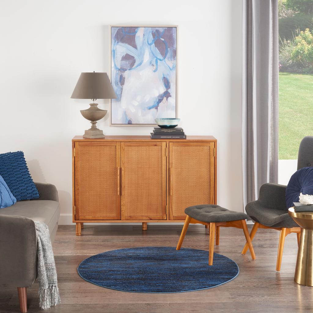 Nourison Home Nourison Essentials NRE01 Midnight Blue Indoor/Outdoor Round Area Rug - Outdoor Power Loomed Machine Made Low Pile