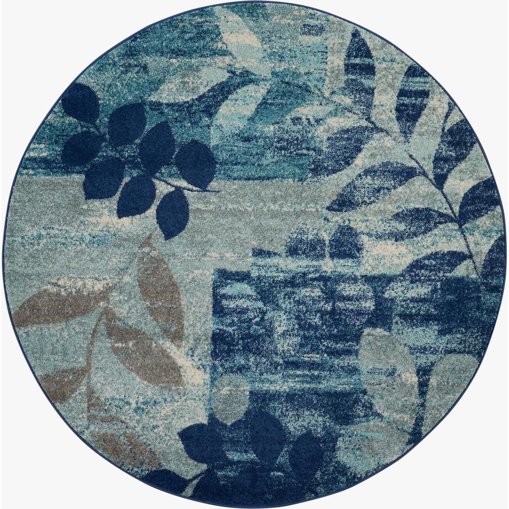 Nourison Home Tranquil TRA01 Navy Blue Navy/Light Blue Indoor Round Area Rug - Farmhouse Power Loomed Machine Made Medium Pile