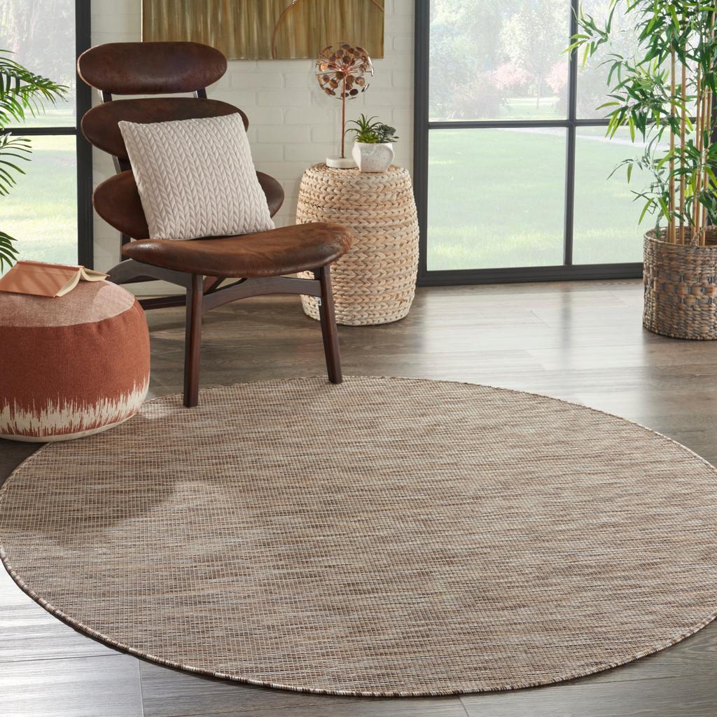 Nourison Home Positano POS01 Beige Indoor/Outdoor Round Area Rug - Modern Power Loomed Machine Made Low Pile