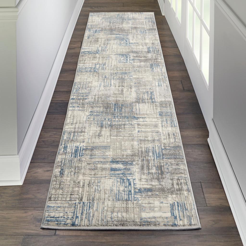 Nourison Home Solace SLA03 Ivory Grey Blue Ivory/Grey/Blue Indoor Runner - Modern Power Loomed Machine Made Low Pile