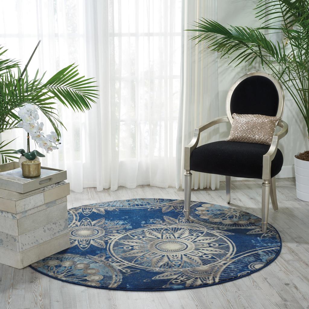 Nourison Home Somerset ST764 Blue Denim Indoor Round Area Rug - Modern Power Loomed Machine Made Medium Pile