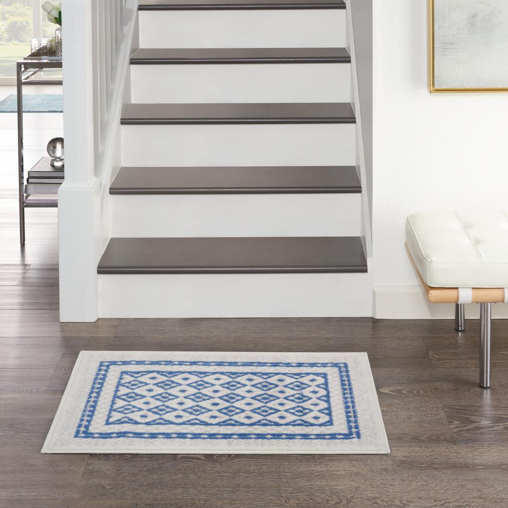 Nourison Home Whimsicle WHS13 Ivory Blue Indoor Rectangle Area Rug - Farmhouse Power Loomed Machine Made Low Pile