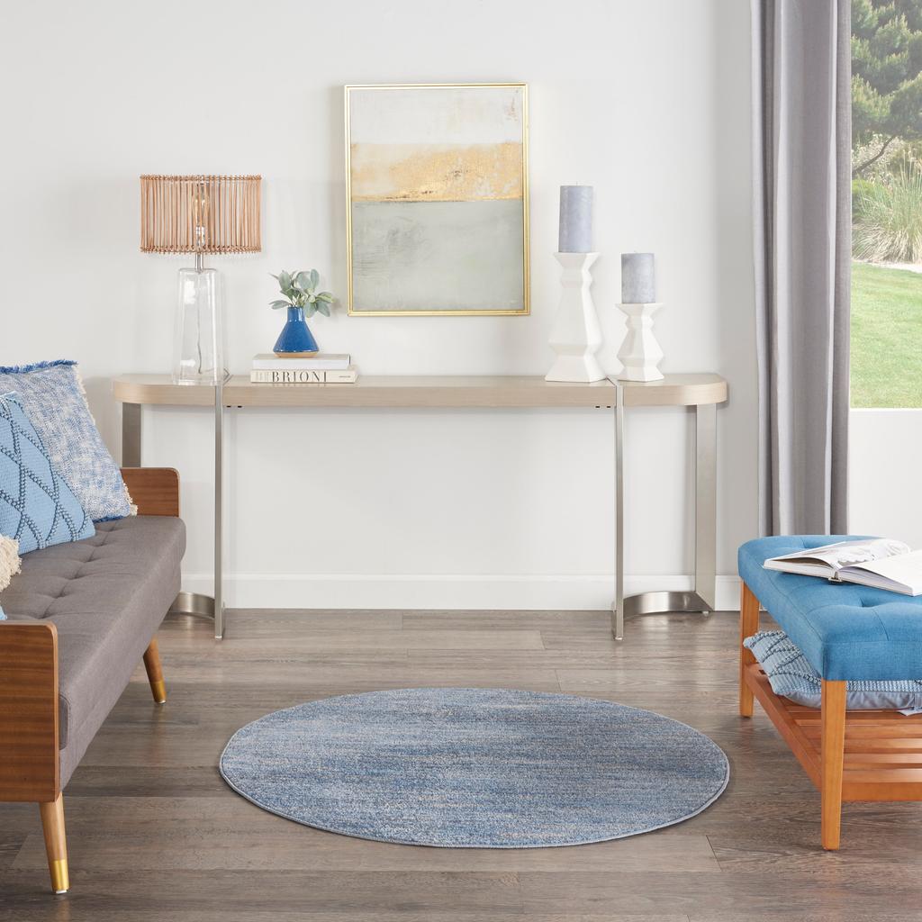 Nourison Home Nourison Essentials NRE01 Blue Grey Blue/Grey Indoor/Outdoor Round Area Rug - Outdoor Power Loomed Machine Made Low Pile