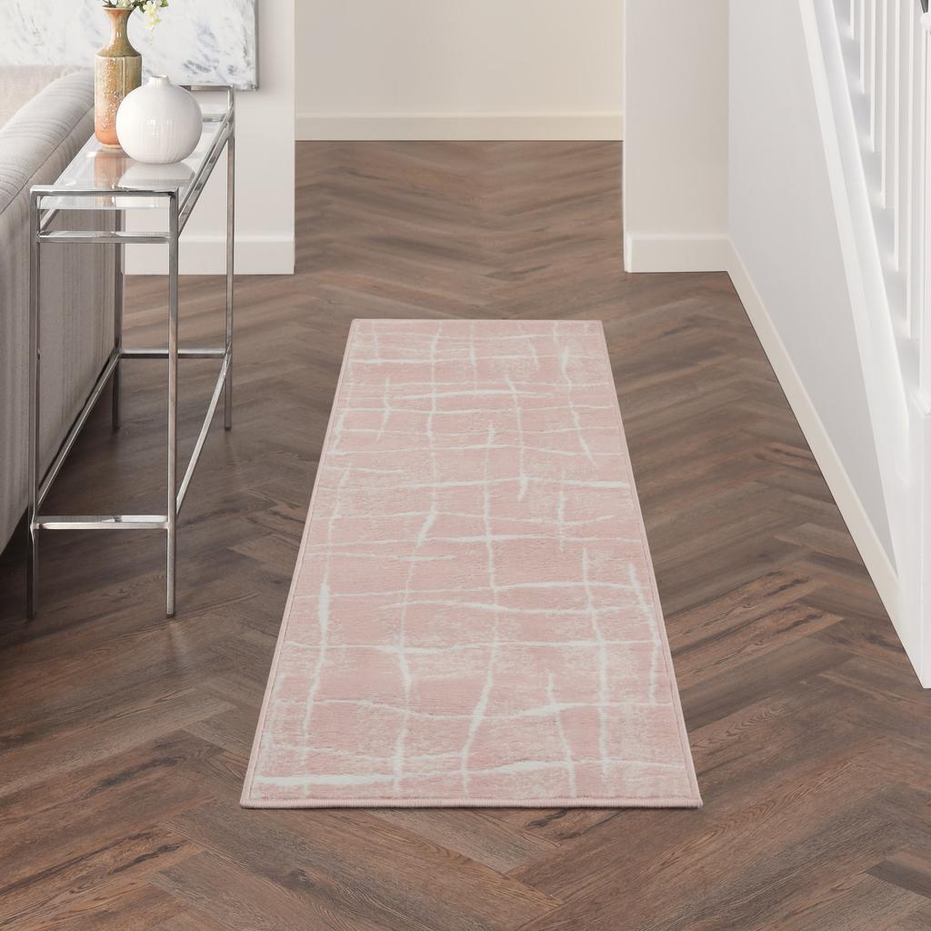 Nourison Home Whimsicle WHS09 Pink Ivory Indoor Runner - Modern Power Loomed Machine Made Low Pile