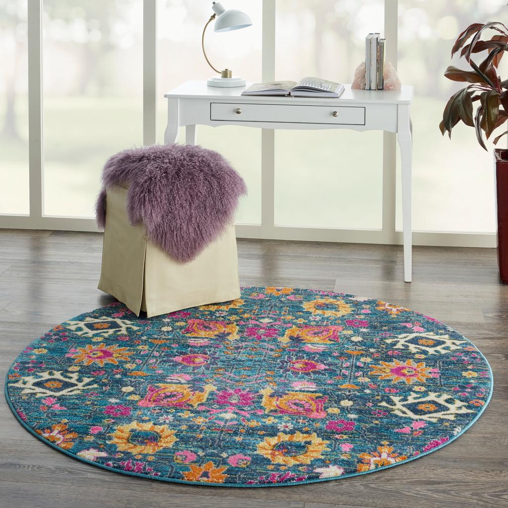 Nourison Home Passion PSN01 Denim Indoor Round Area Rug - Bohemian Power Loomed Machine Made Medium Pile