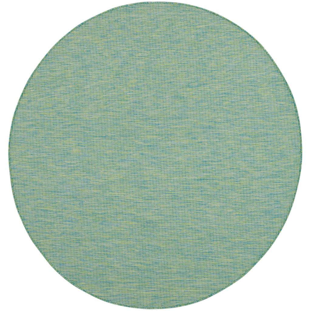 Nourison Home Positano POS01 Blue Green Indoor/Outdoor Round Area Rug - Modern Power Loomed Machine Made Low Pile
