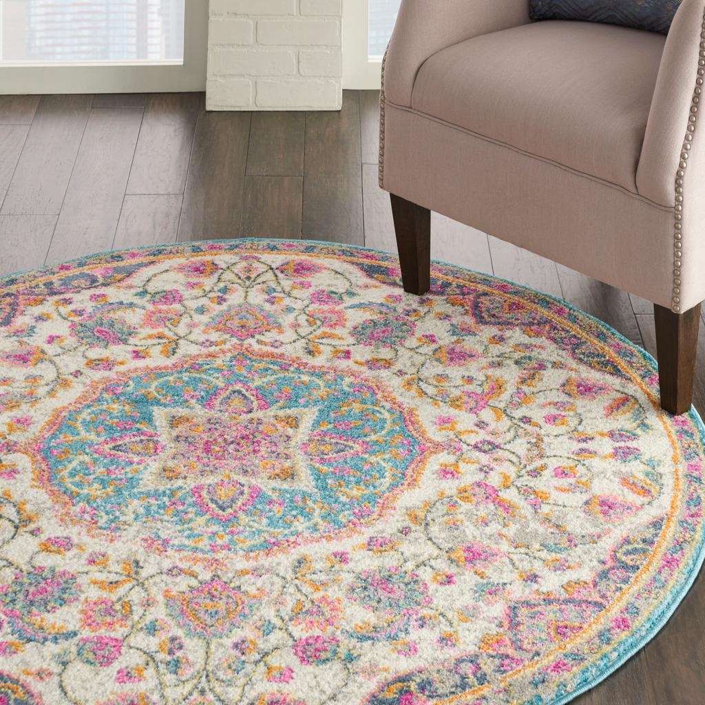 Nourison Home Passion PSN22 Ivory Multicolor Indoor Round Area Rug - Transitional Power Loomed Machine Made Medium Pile