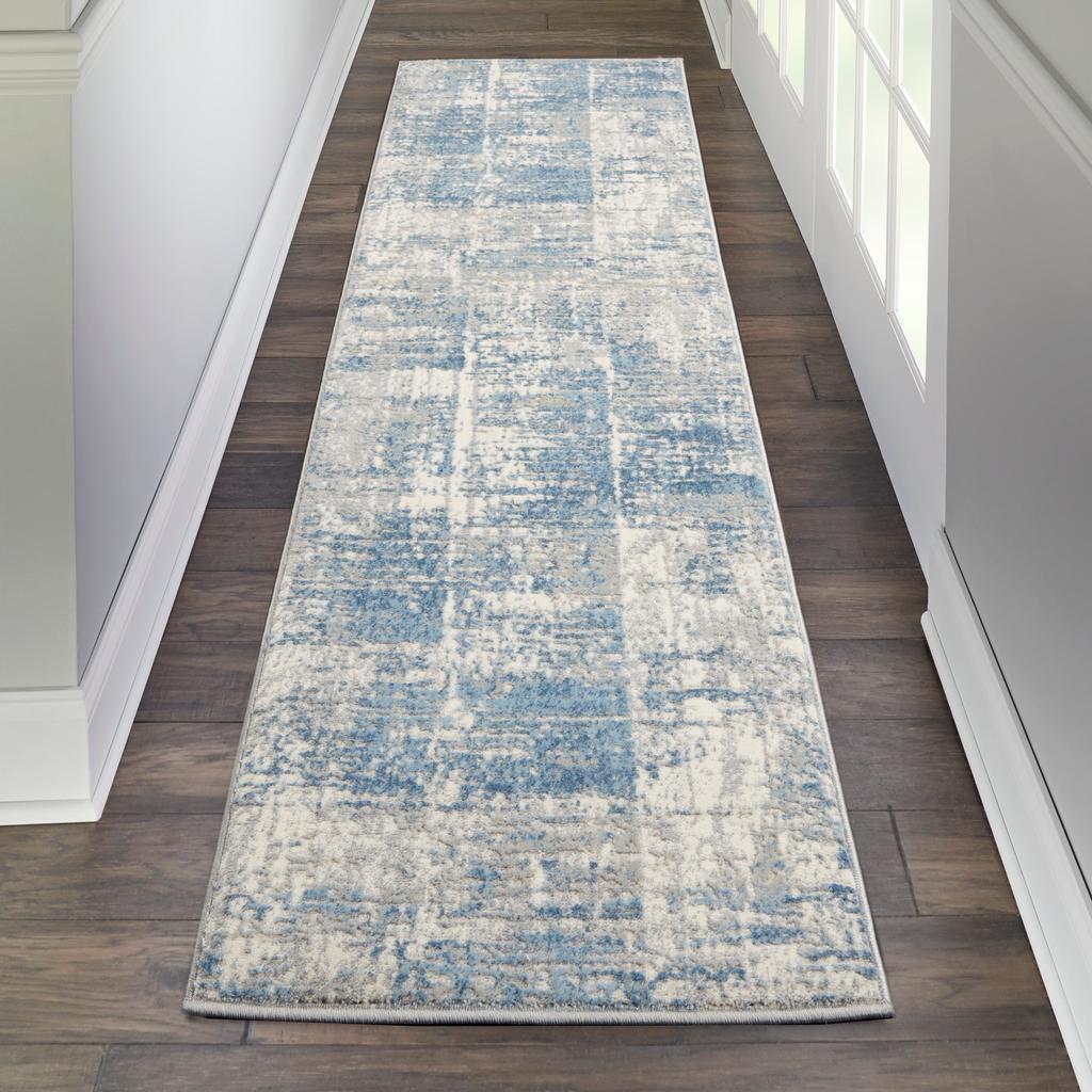 Nourison Home Solace SLA02 Ivory Grey Blue Ivory/Grey/Blue Indoor Runner - Modern Power Loomed Machine Made Low Pile