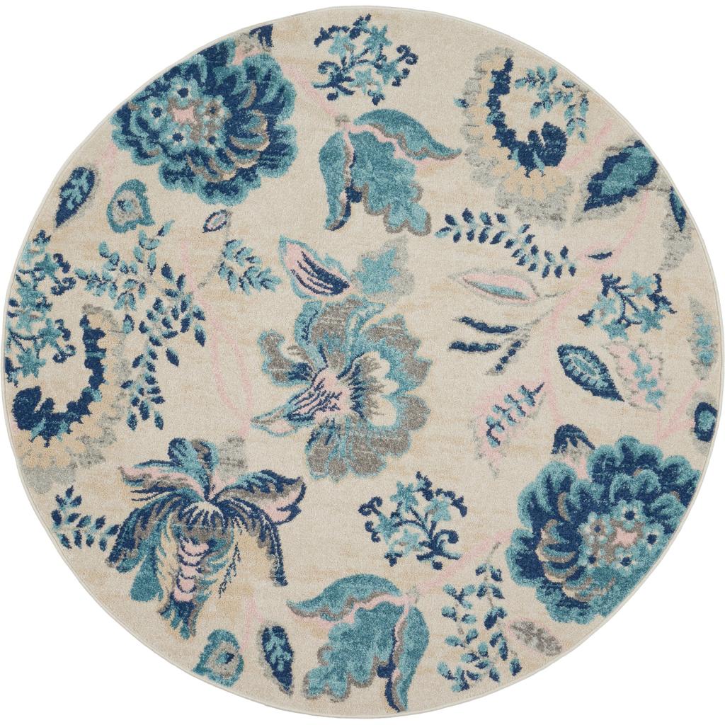 Nourison Home Tranquil TRA02 Ivory Light Blue Ivory/Light Blue Indoor Round Area Rug - Farmhouse Power Loomed Machine Made Medium Pile