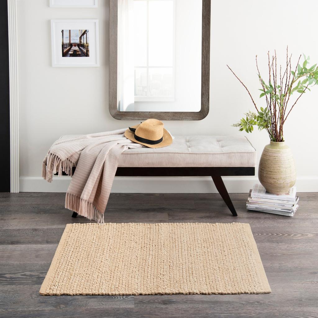 Nourison Home Natural Jute NJT01 Bleached Indoor Rectangle Area Rug - Farmhouse Hand Woven Handmade Medium Pile