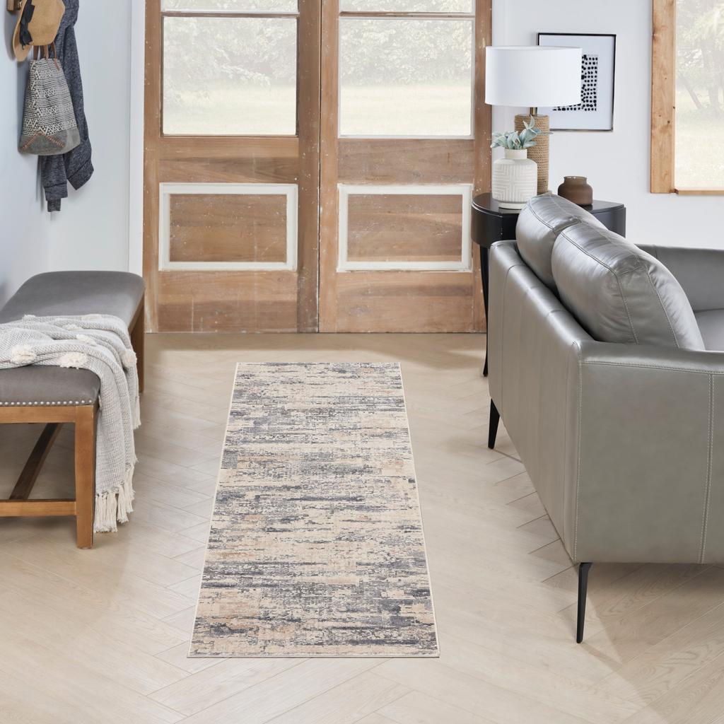 Nourison Home Rustic Textures RUS04 Beige and Grey Beige Grey Indoor Runner - Modern Power Loomed Machine Made Medium Pile