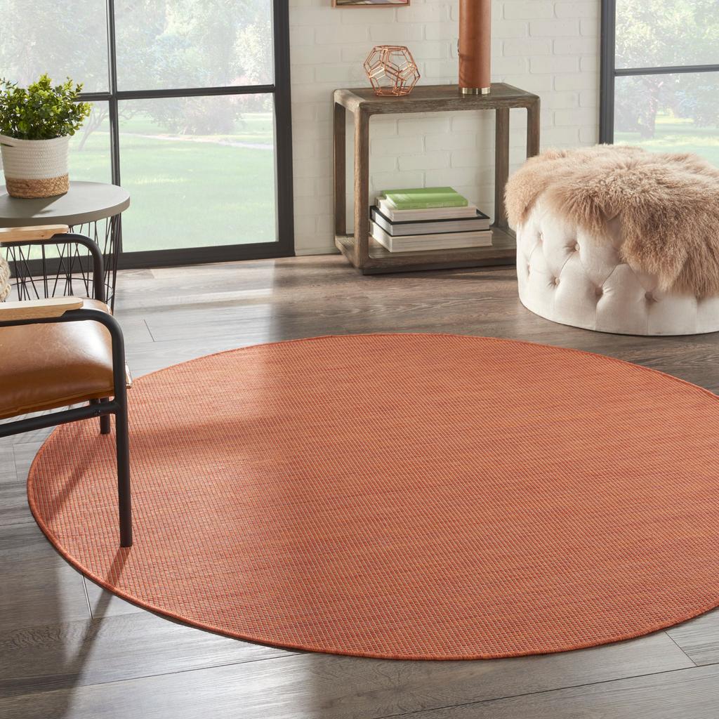 Nourison Home Positano POS01 Terracotta Indoor/Outdoor Round Area Rug - Modern Power Loomed Machine Made Low Pile