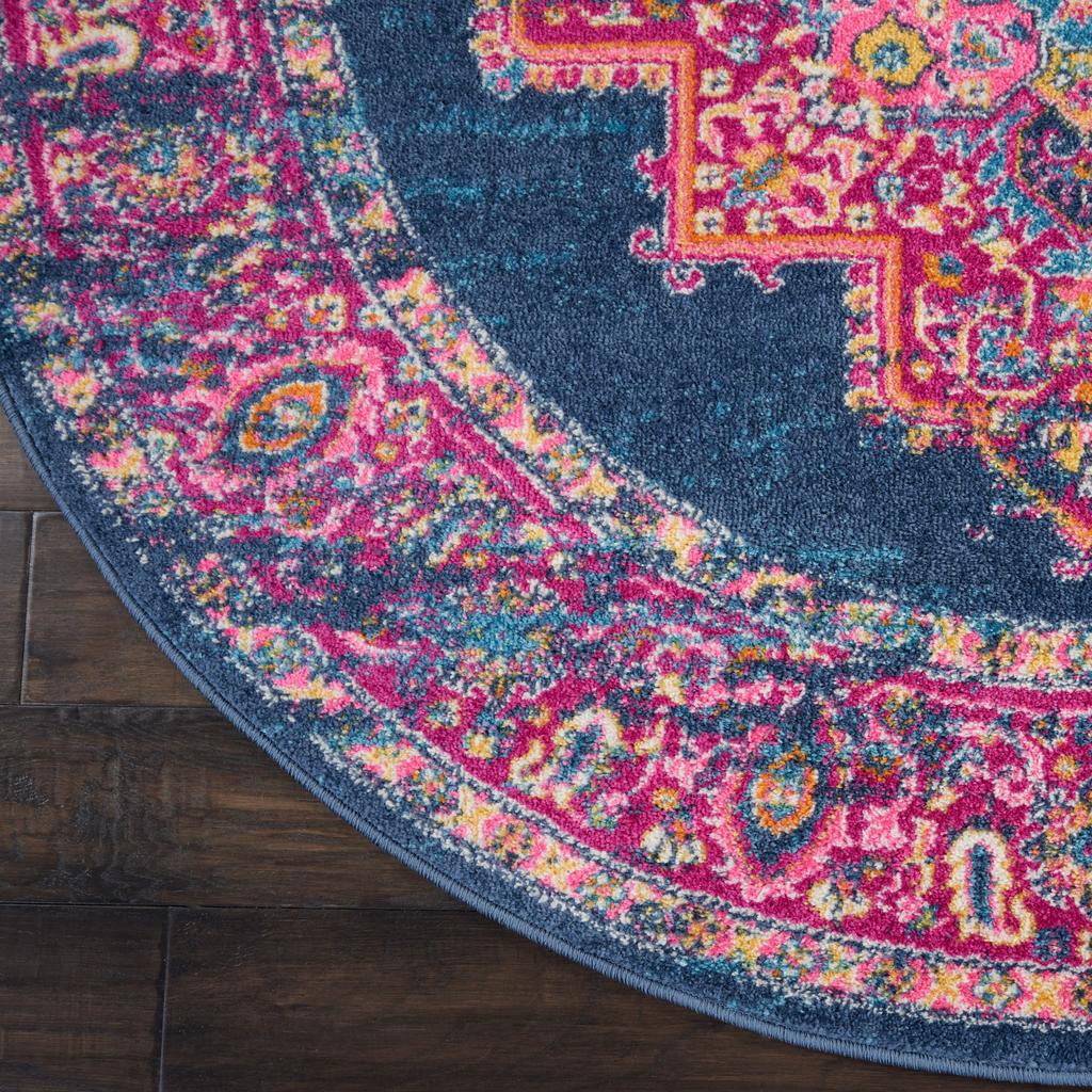 Nourison Home Passion PSN03 Blue Indoor Round Area Rug - Bohemian Power Loomed Machine Made Medium Pile