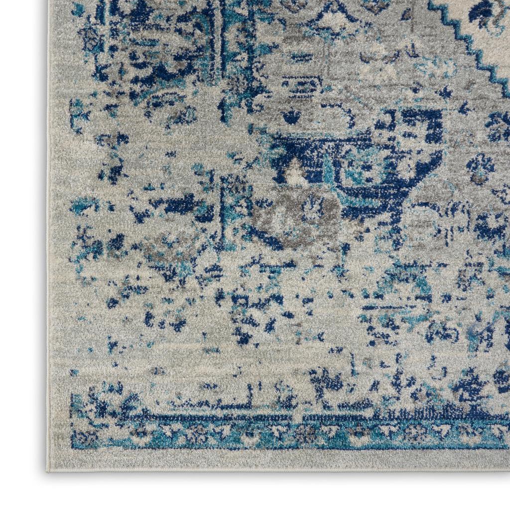 Nourison Home Tranquil TRA06 Navy Blue and White Ivory/Light Blue Indoor Runner - Vintage Power Loomed Machine Made Medium Pile