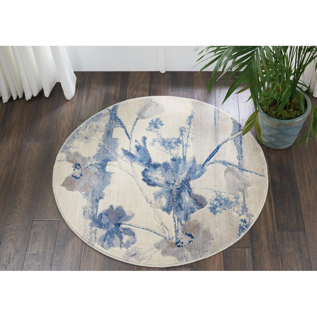 Nourison Home Somerset ST18 Ivory Blue Indoor Round Area Rug - Farmhouse Power Loomed Machine Made Medium Pile