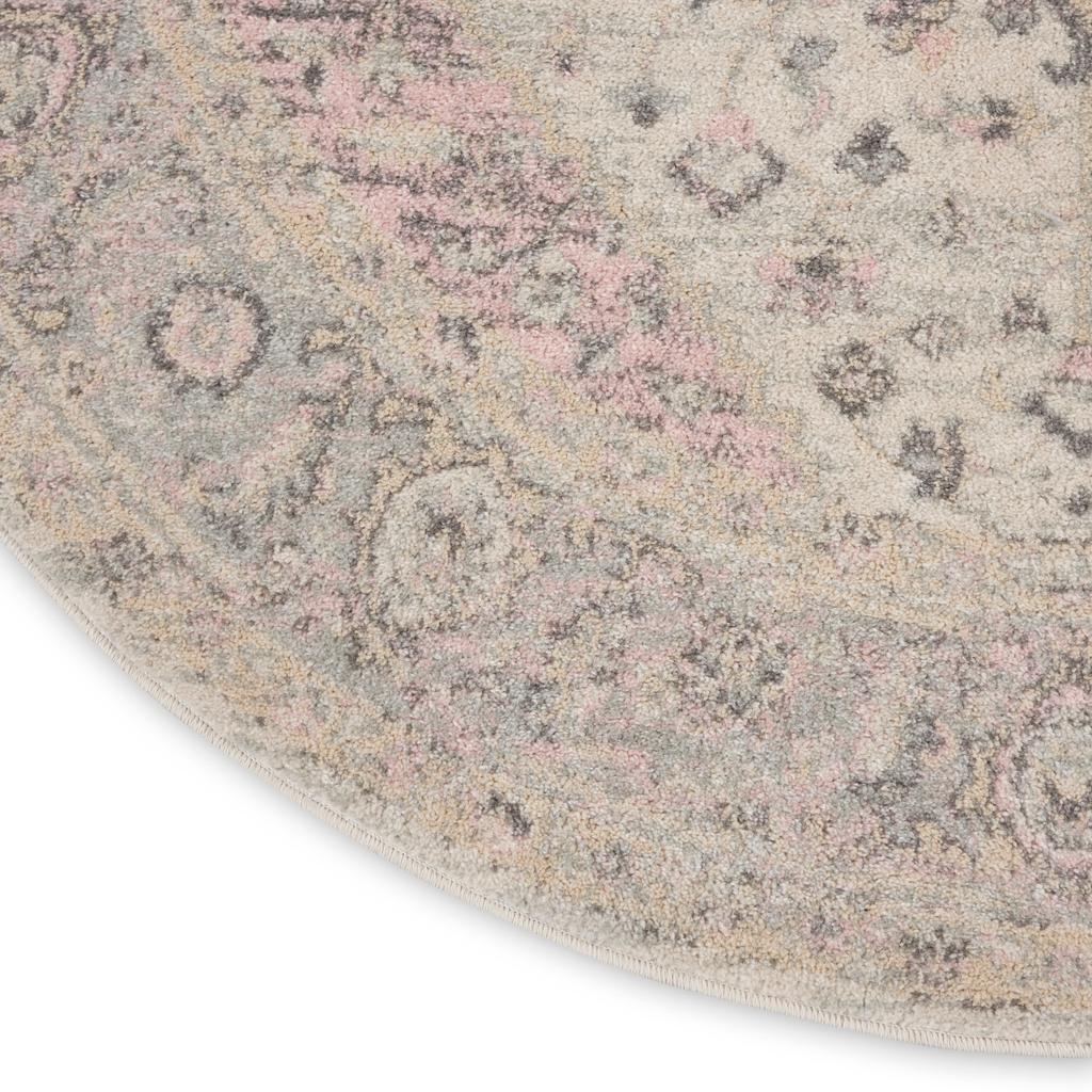 Nourison Home Tranquil TRA06 Pink and Beige Ivory Pink Indoor Round Area Rug - Vintage Power Loomed Machine Made Medium Pile