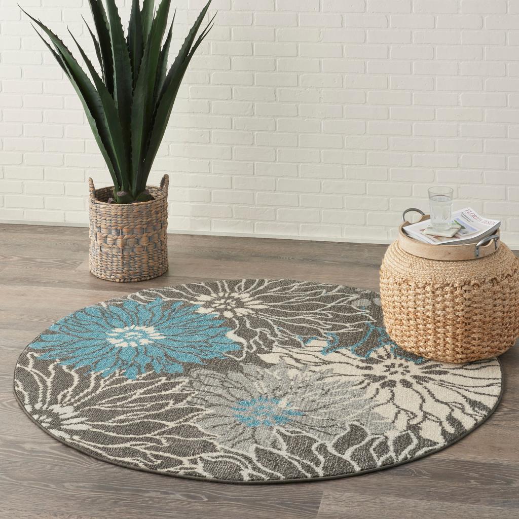 Nourison Home Passion PSN17 Charcoal Blue Indoor Round Area Rug - Contemporary Power Loomed Machine Made Medium Pile