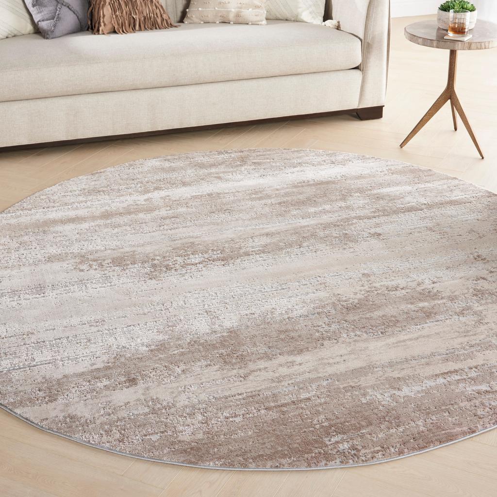Nourison Home Rustic Textures RUS03 Beige Indoor Round Area Rug - Modern Power Loomed Machine Made Medium Pile