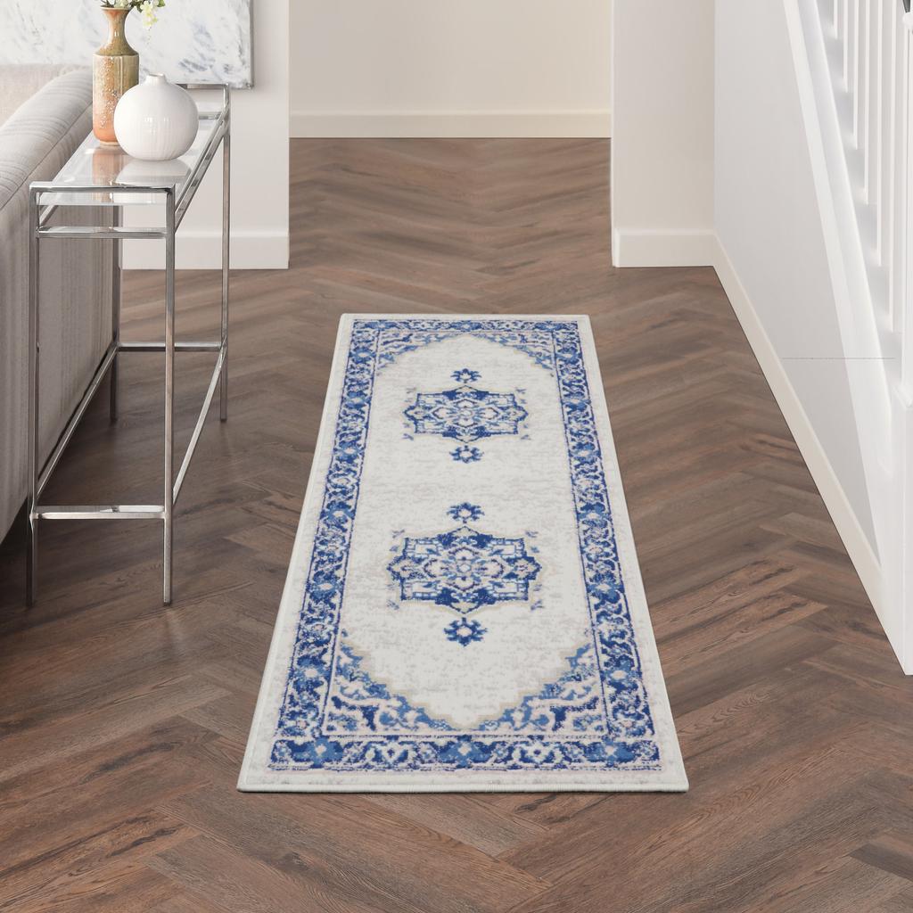 Nourison Home Whimsicle WHS03 Ivory Blue Indoor Runner - Farmhouse Power Loomed Machine Made Low Pile