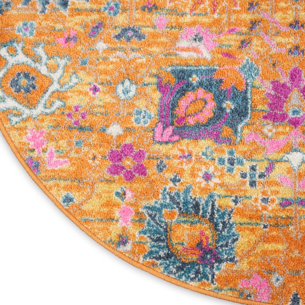 Nourison Home Passion PSN01 Orange Sunburst Indoor Round Area Rug - Bohemian Power Loomed Machine Made Medium Pile