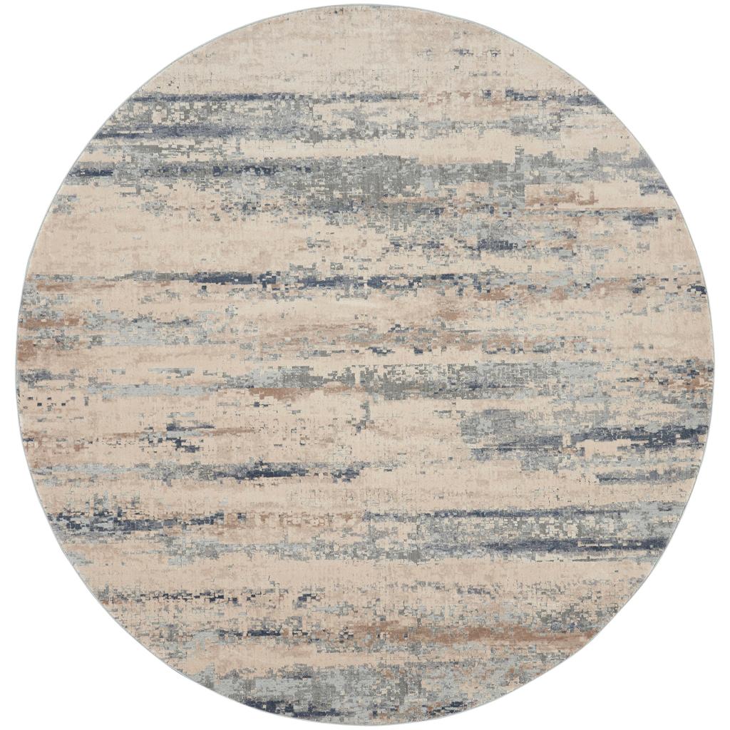 Nourison Home Rustic Textures RUS04 Beige and Grey Beige Grey Indoor Round Area Rug - Modern Power Loomed Machine Made Medium Pile