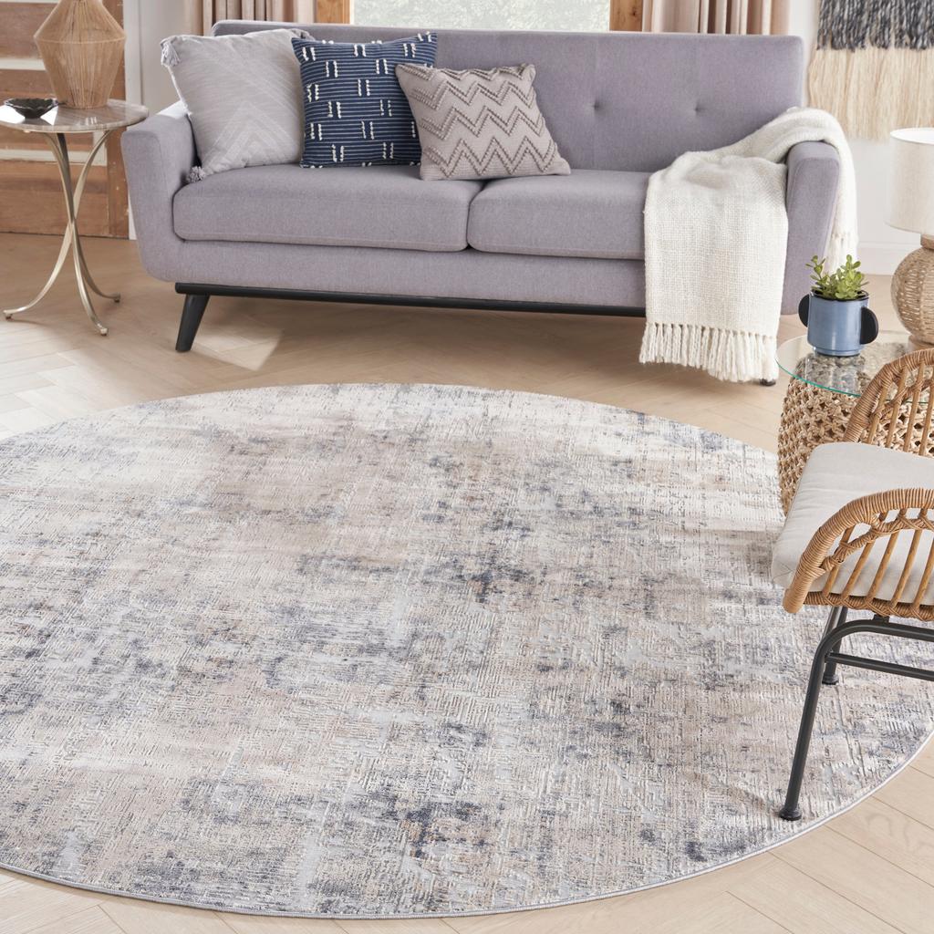 Nourison Home Rustic Textures RUS01 Grey and Beige Grey Beige Indoor Round Area Rug - Modern Power Loomed Machine Made Medium Pile