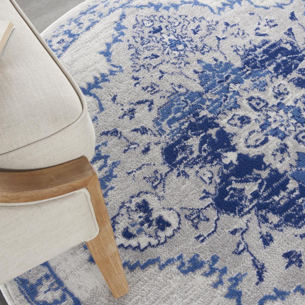 Nourison Home Whimsicle WHS14 Ivory Blue Indoor Round Area Rug - Bohemian Power Loomed Machine Made Low Pile