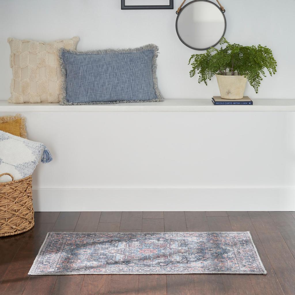 Nourison Home New Concept Washables SR101 Light Blue Multicolor Light Blue Multicolr Indoor Rectangle Area Rug - Vintage Machine Woven Machine Made Low Pile