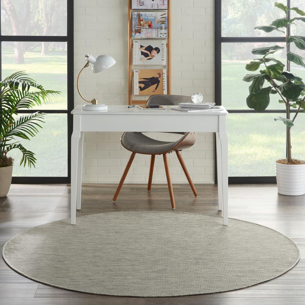 Nourison Home Positano POS01 Light Grey Indoor/Outdoor Round Area Rug - Modern Power Loomed Machine Made Low Pile
