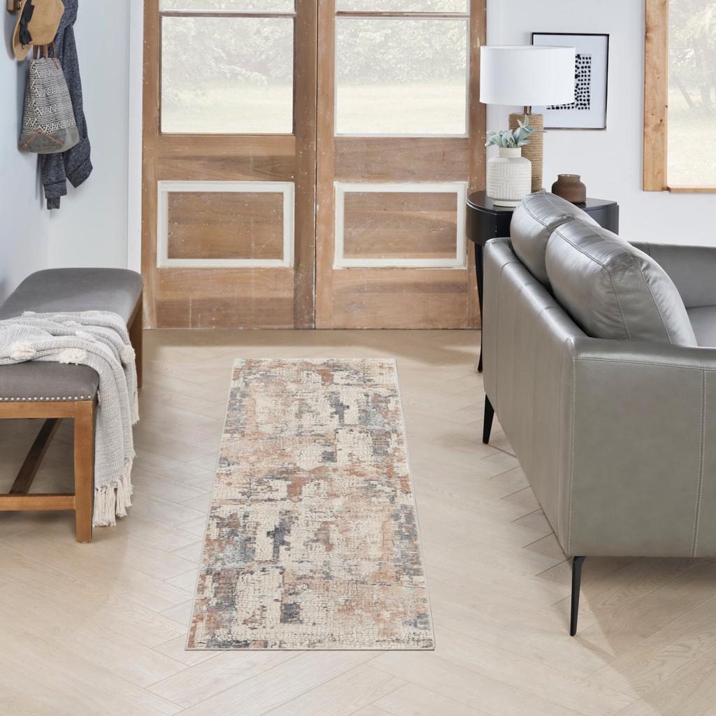 Nourison Home Rustic Textures RUS06 Beige Grey Indoor Runner - Modern Power Loomed Machine Made Medium Pile