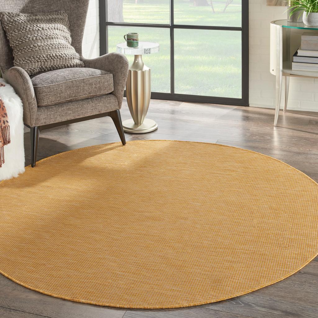 Nourison Home Positano POS01 Yellow Indoor/Outdoor Round Area Rug - Modern Power Loomed Machine Made Low Pile