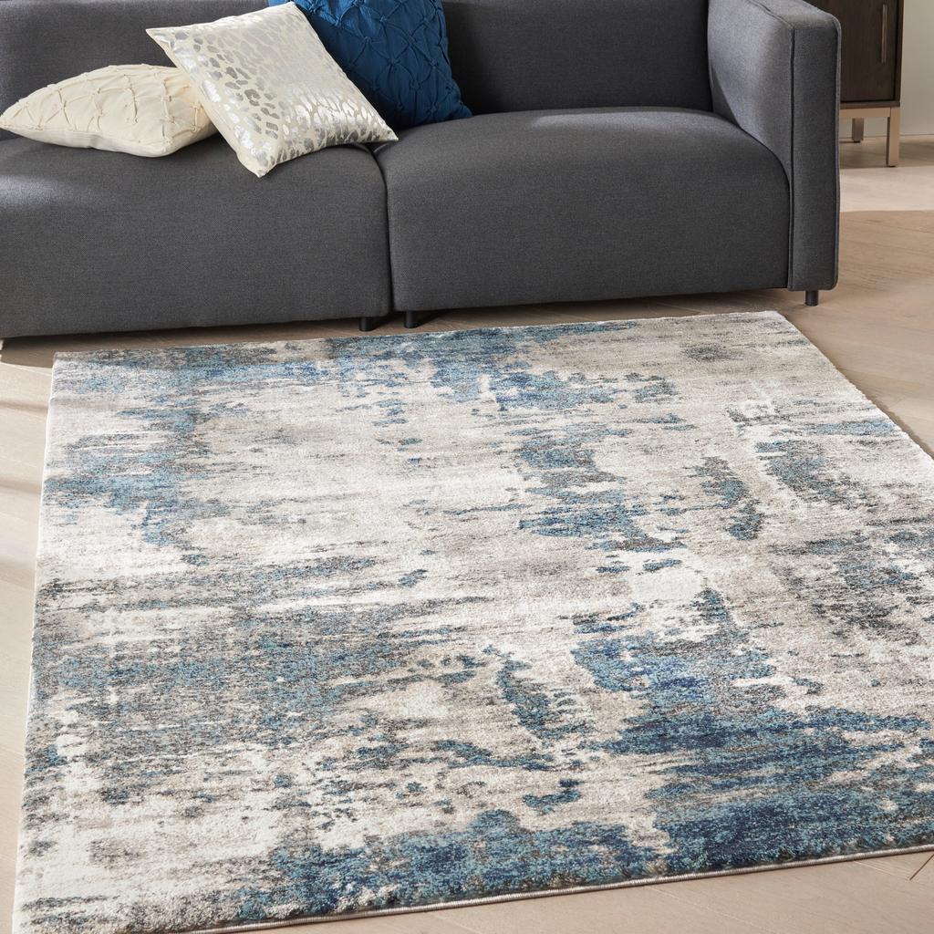 Nourison Home American Manor AMR04 Ivory Blue Indoor Rectangle Area Rug - Modern Power Loomed Machine Made Medium Pile