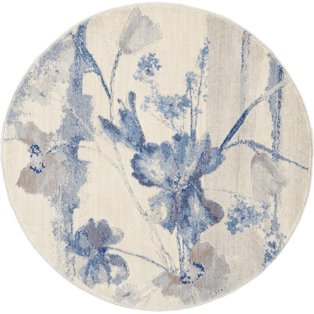 Nourison Home Somerset ST18 Ivory Blue Indoor Round Area Rug - Farmhouse Power Loomed Machine Made Medium Pile