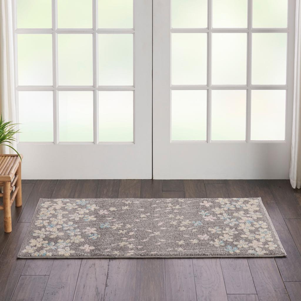 Nourison Home Tranquil TRA04 Grey Grey Beige Indoor Rectangle Area Rug - Contemporary Power Loomed Machine Made Medium Pile