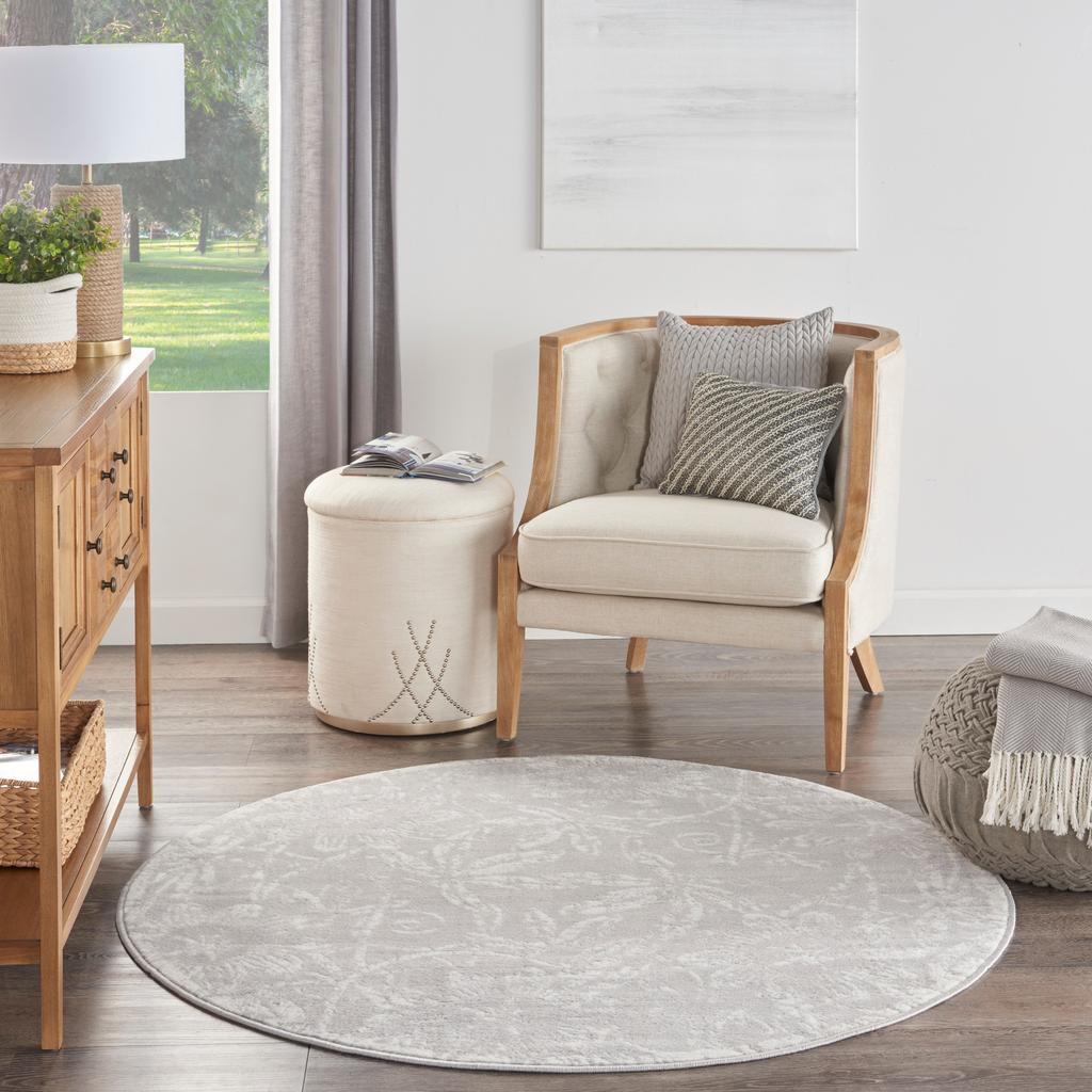 Nourison Home Whimsicle WHS05 Grey Indoor Round Area Rug - Farmhouse Power Loomed Machine Made Low Pile