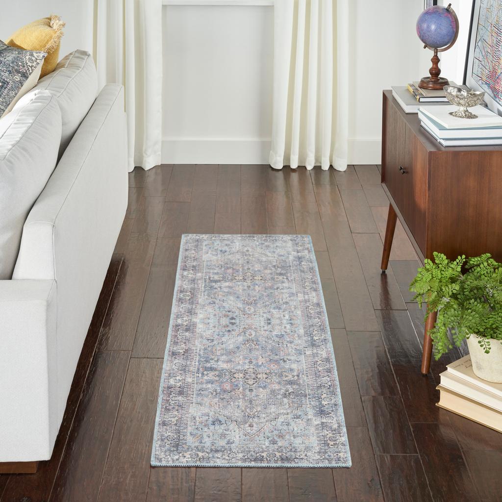 Nourison Home New Concept Washables SR104 Light Grey Blue Indoor Runner - Vintage Machine Woven Machine Made Low Pile