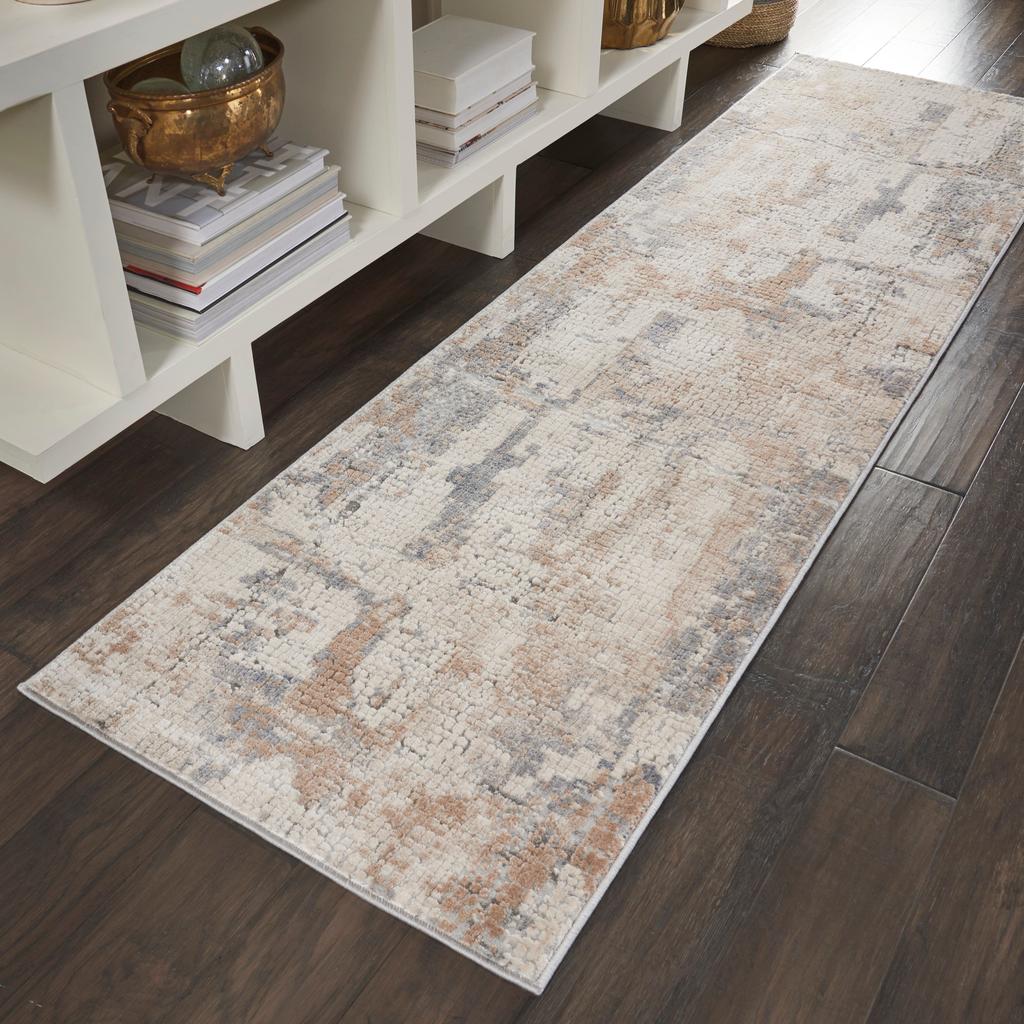 Nourison Home Rustic Textures RUS06 Beige Grey Indoor Runner - Modern Power Loomed Machine Made Medium Pile