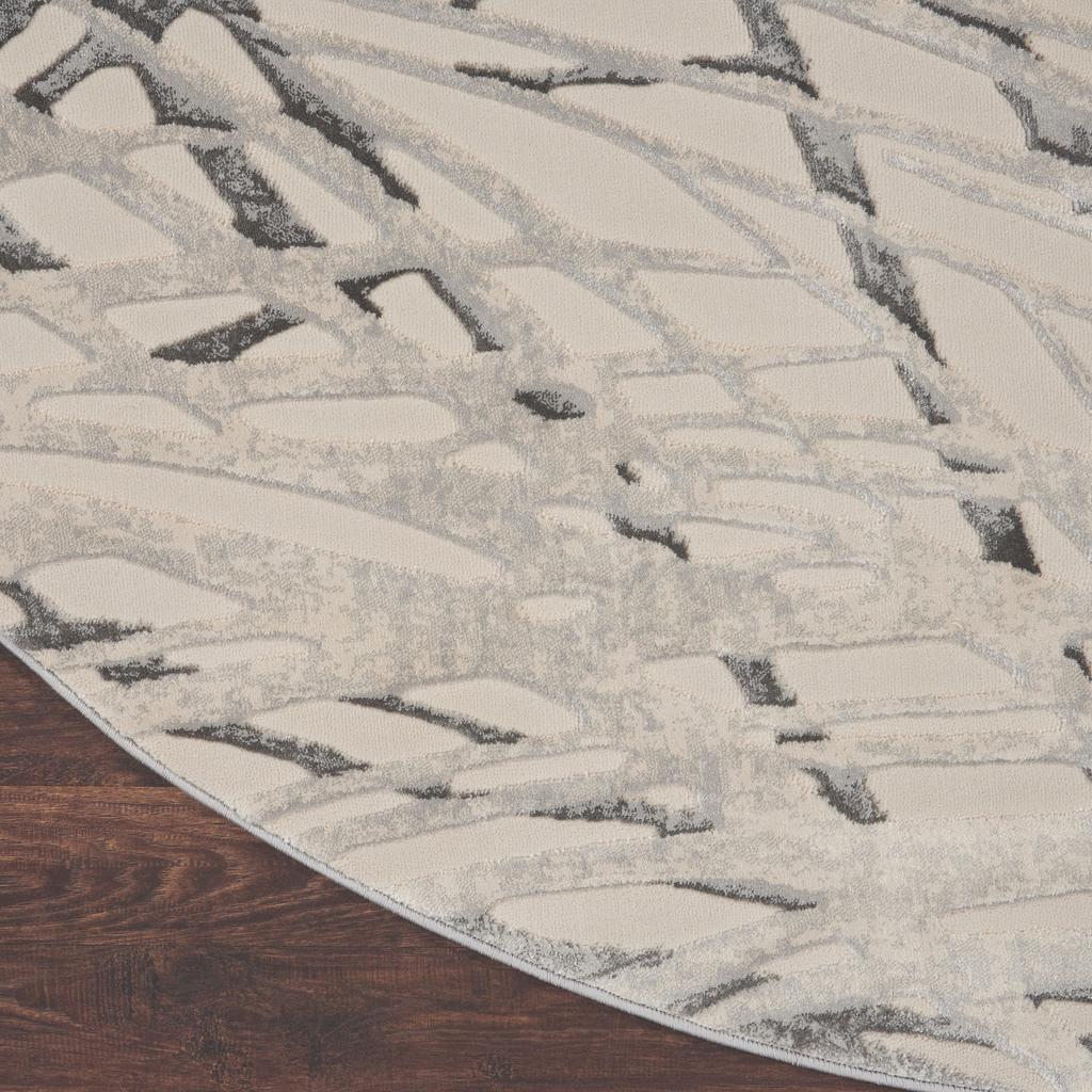 Nourison Home Rustic Textures RUS17 Ivory Grey Ivory/Grey Indoor Round Area Rug - Modern Power Loomed Machine Made Medium Pile
