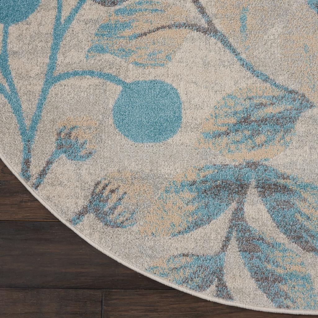 Nourison Home Tranquil TRA03 Ivory Turquoise Ivory/Turquoise Indoor Round Area Rug - Farmhouse Power Loomed Machine Made Medium Pile
