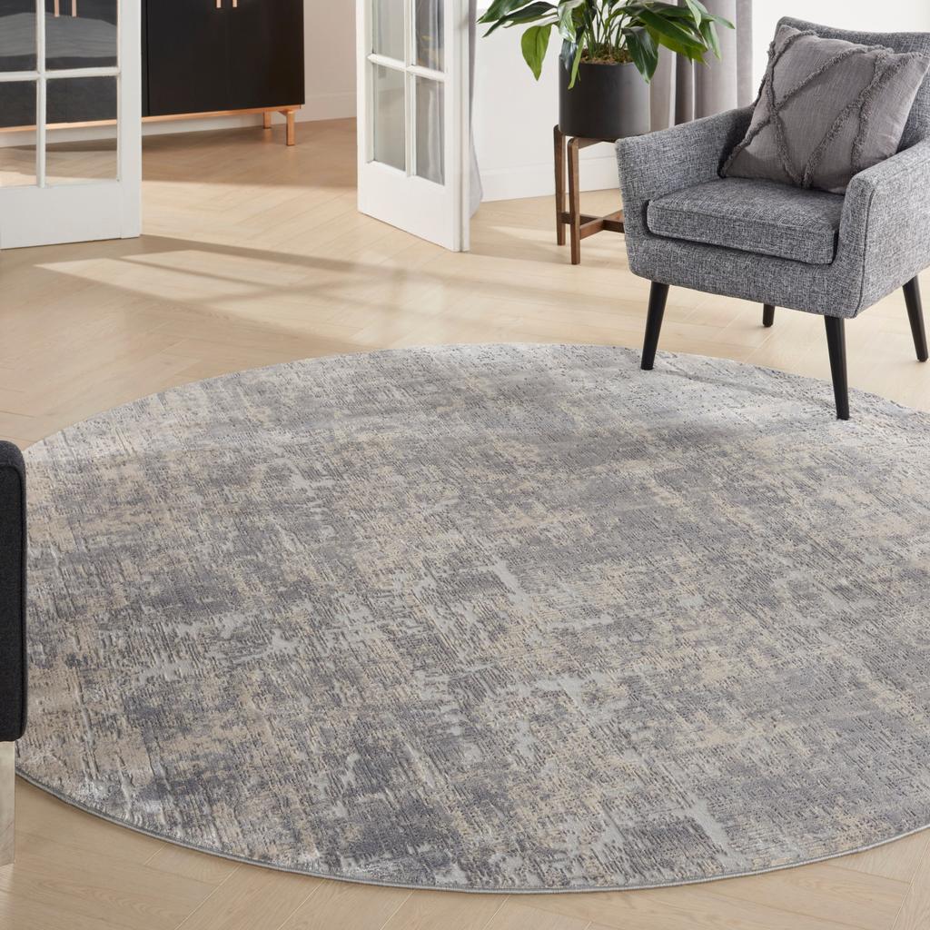 Nourison Home Rustic Textures RUS01 Ivory Silver Ivory/Silver Indoor Round Area Rug - Modern Power Loomed Machine Made Medium Pile