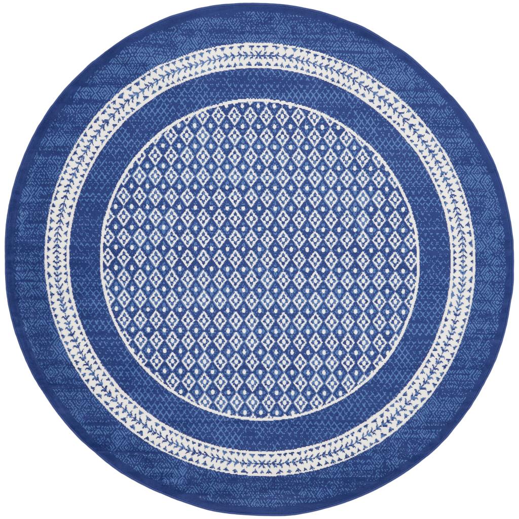 Nourison Home Whimsicle WHS13 Navy Indoor Round Area Rug - Farmhouse Power Loomed Machine Made Low Pile