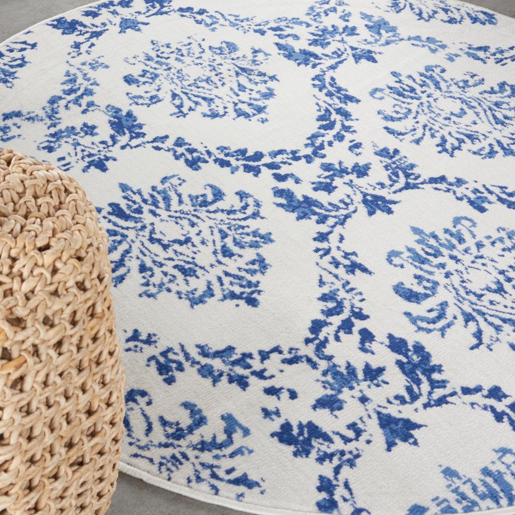 Nourison Home Whimsicle WHS01 Ivory Navy Indoor Round Area Rug - Farmhouse Power Loomed Machine Made Low Pile