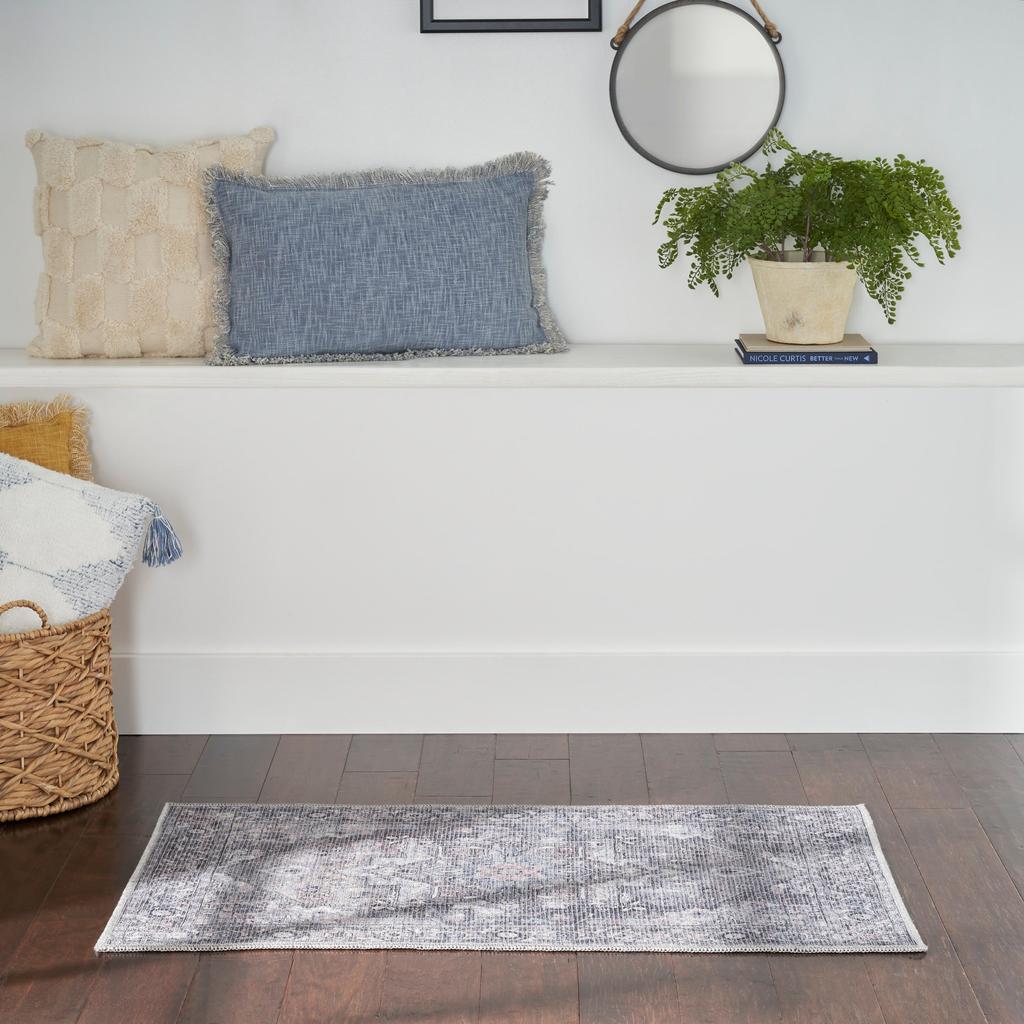 Nourison Home New Concept Washables SR101 Grey Indoor Rectangle Area Rug - Vintage Machine Woven Machine Made Low Pile