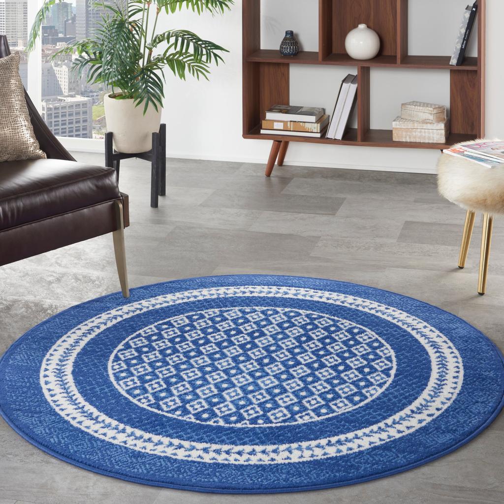 Nourison Home Whimsicle WHS13 Navy Indoor Round Area Rug - Farmhouse Power Loomed Machine Made Low Pile