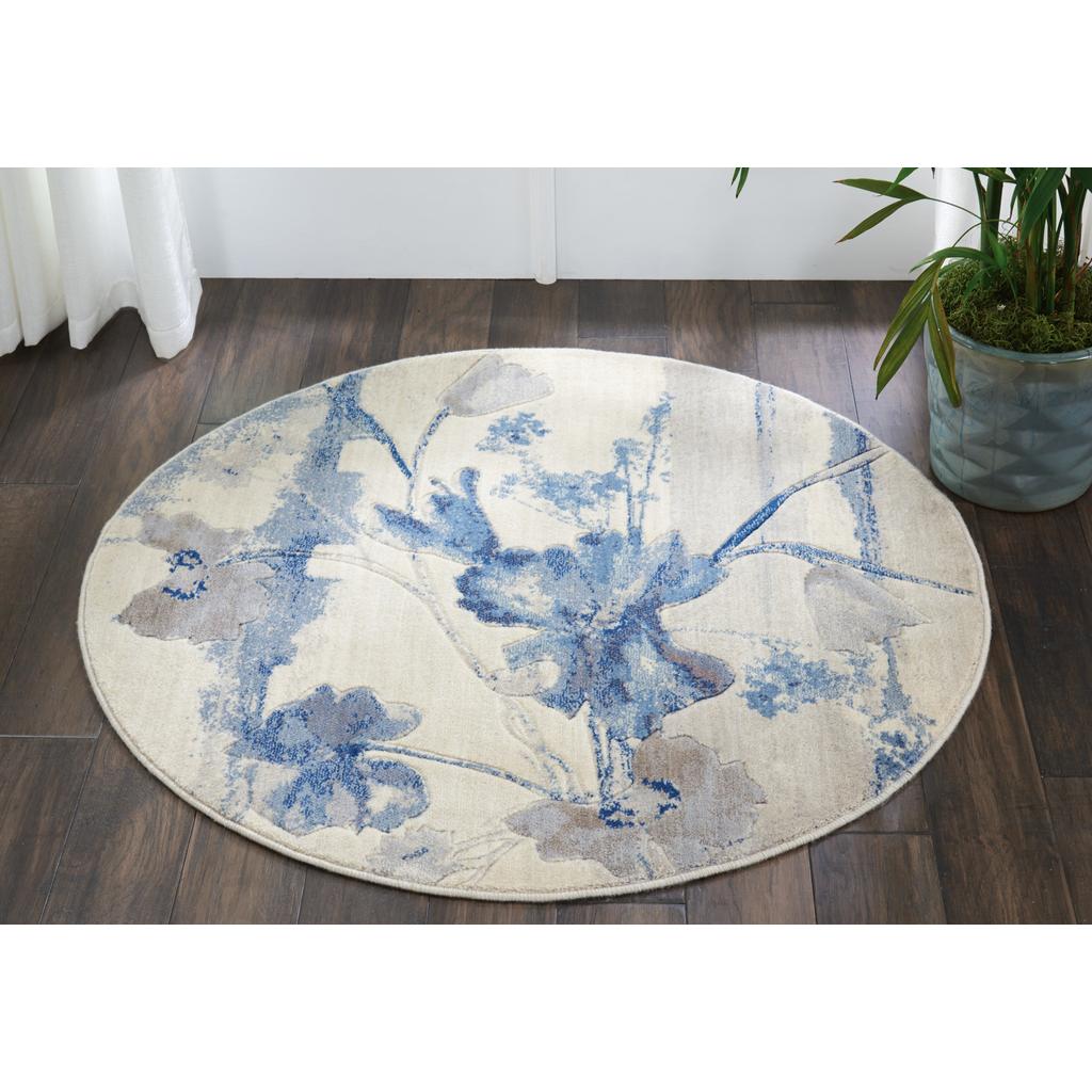 Nourison Home Somerset ST18 Ivory Blue Indoor Round Area Rug - Farmhouse Power Loomed Machine Made Medium Pile