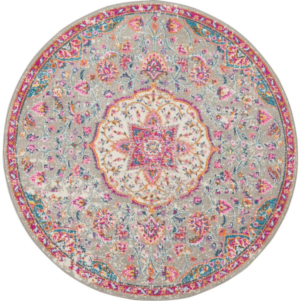Nourison Home Passion PSN22 Grey Multicolor Indoor Round Area Rug - Transitional Power Loomed Machine Made Medium Pile