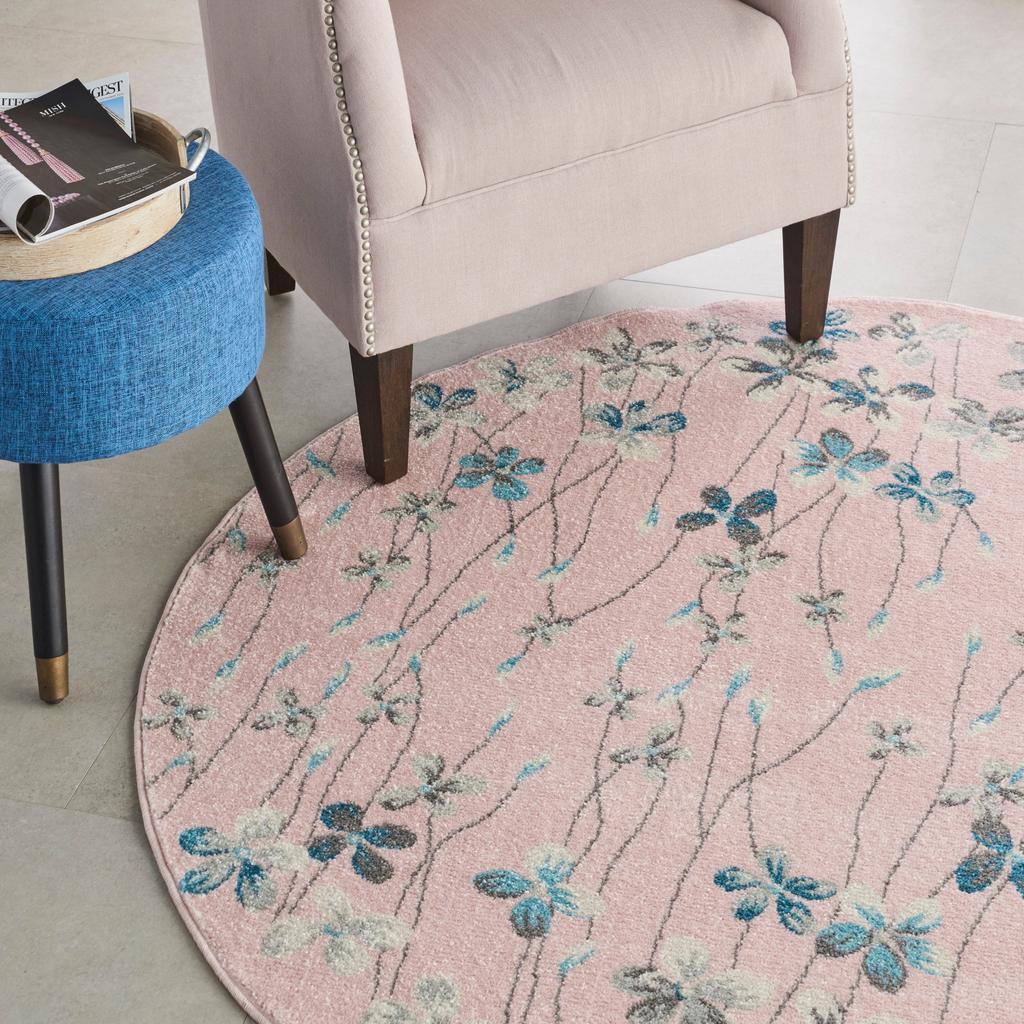Nourison Home Tranquil TRA04 Pink Indoor Round Area Rug - Contemporary Power Loomed Machine Made Medium Pile